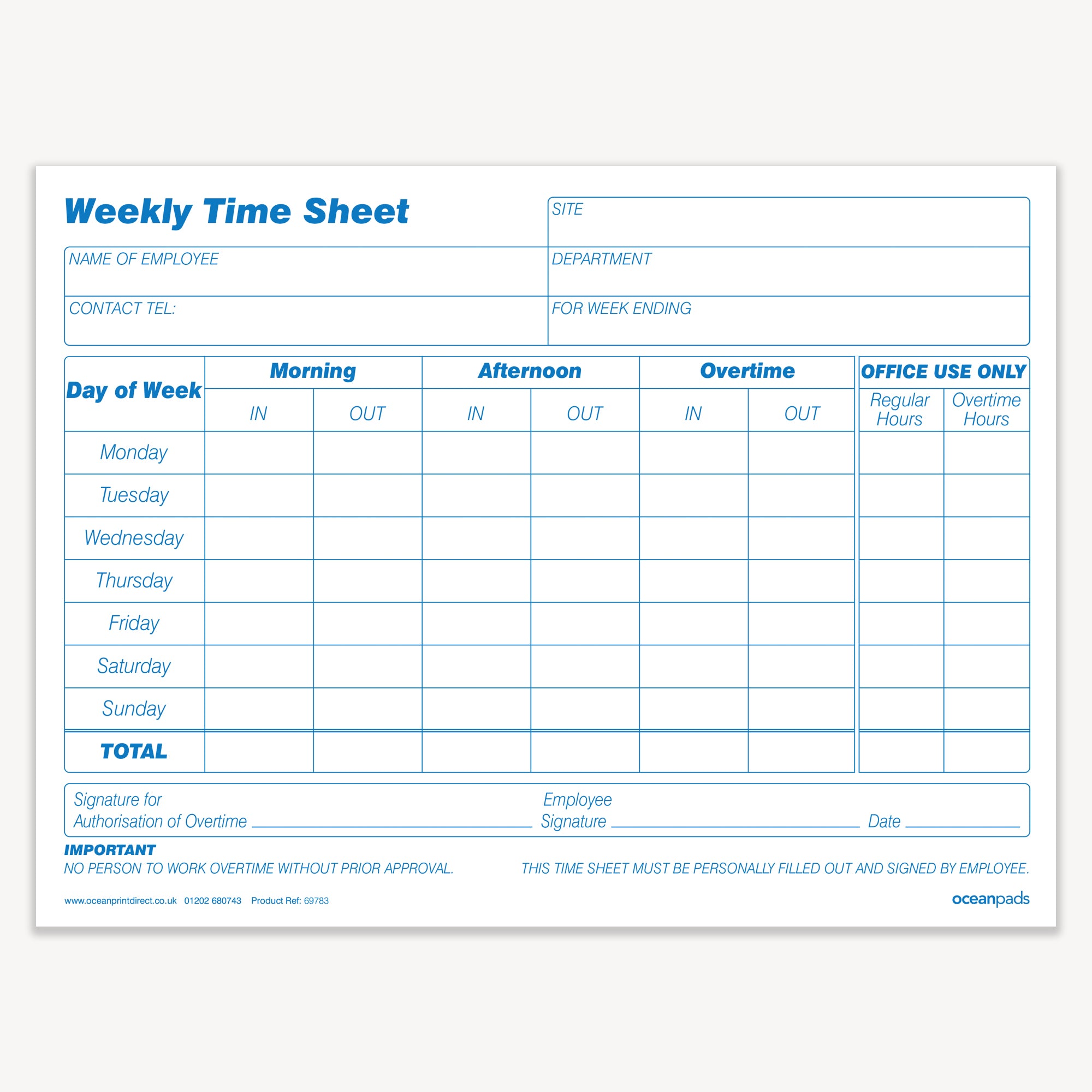 Time Sheets Pads for Healthcare, Trades, Engineering, Transport ...