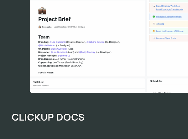 gif of clickup dashboards and docs