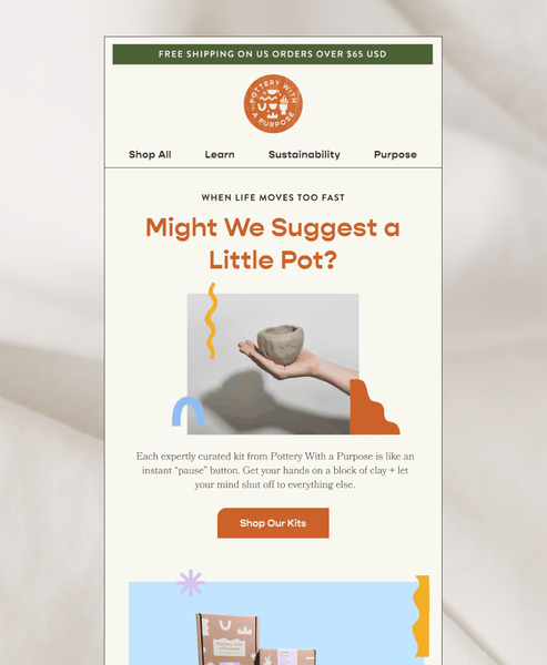 winback email automation example from the brand pottery with a purpose