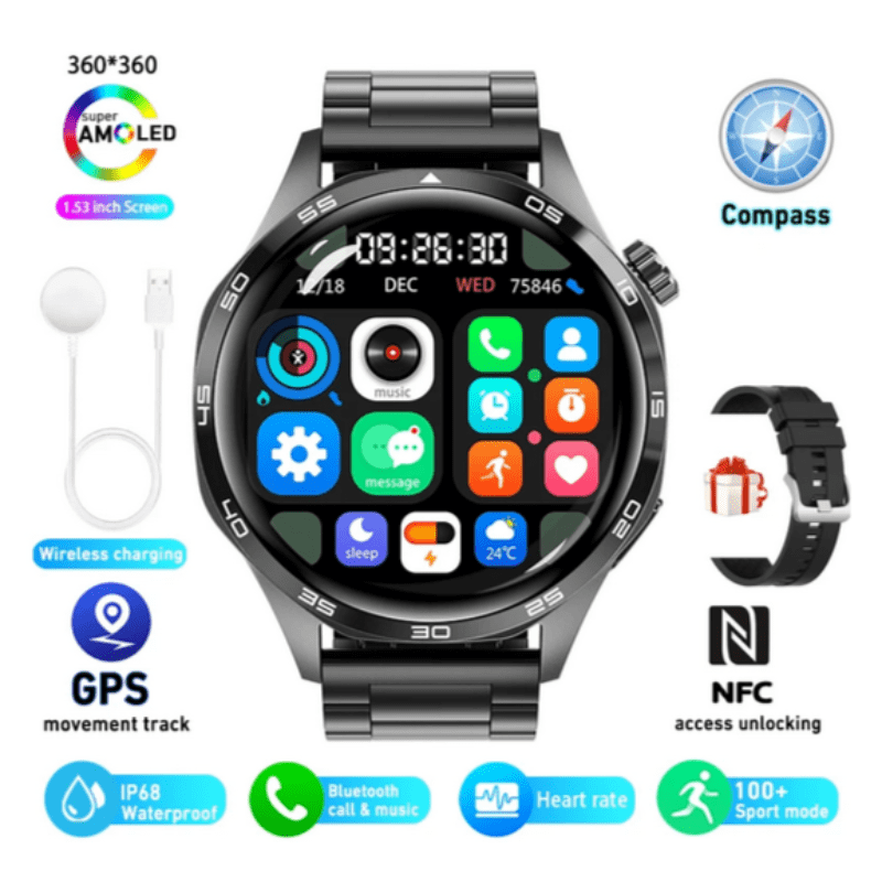2025 GT5 Pro Smart Watch – NFC, Heart Monitor, Waterproof, AMOLED