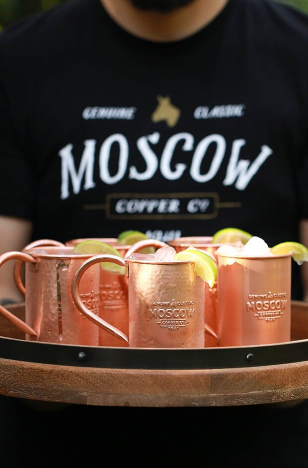 moscow mule drinks on a platter