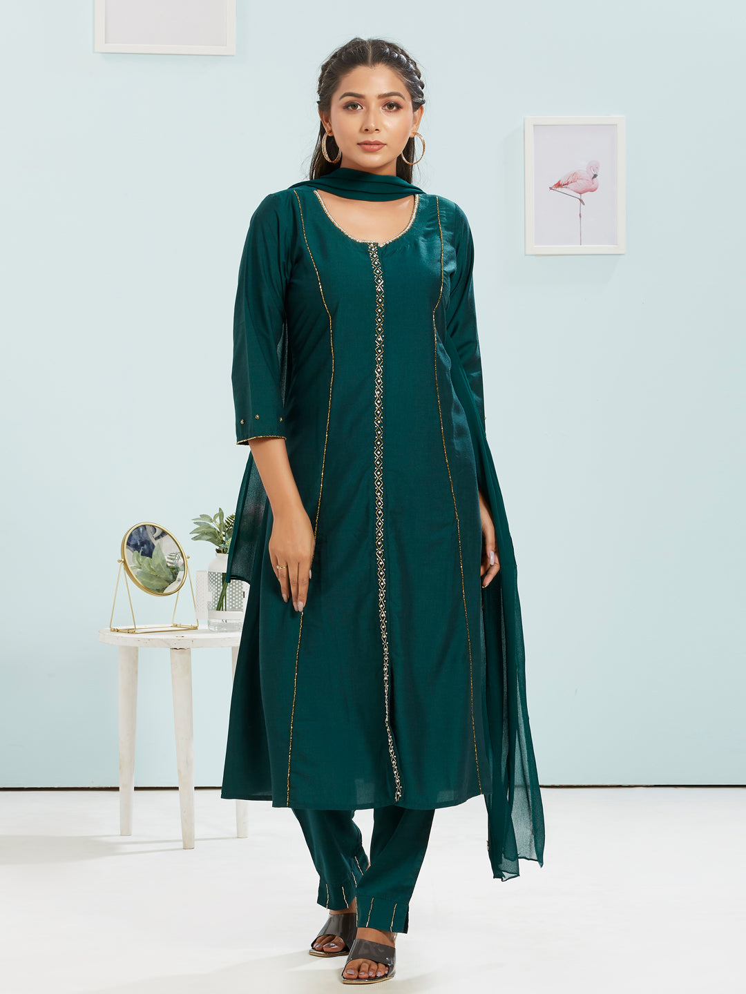 Bottle Green Embroidered & Printed Kurta Design by Masaba at Pernia's Pop  Up Shop 2024