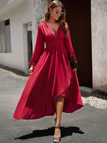 Elegant Long Sleeve High-Low Dress