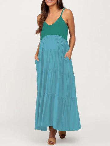 Maternity Color Block Tiered Cami Maxi Dress for Moms-to-Be