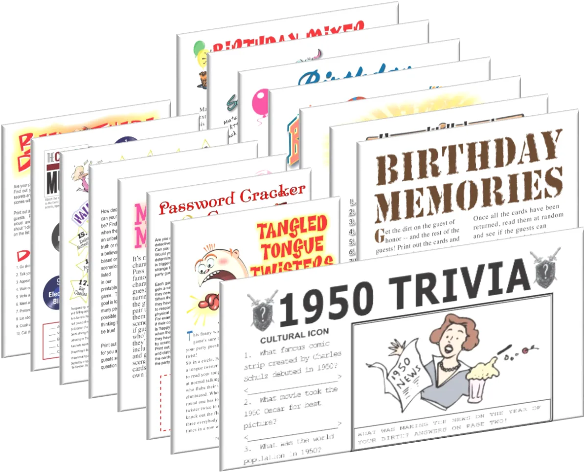 1950 Birthday Trivia Pack + FREE Party Games Bundle