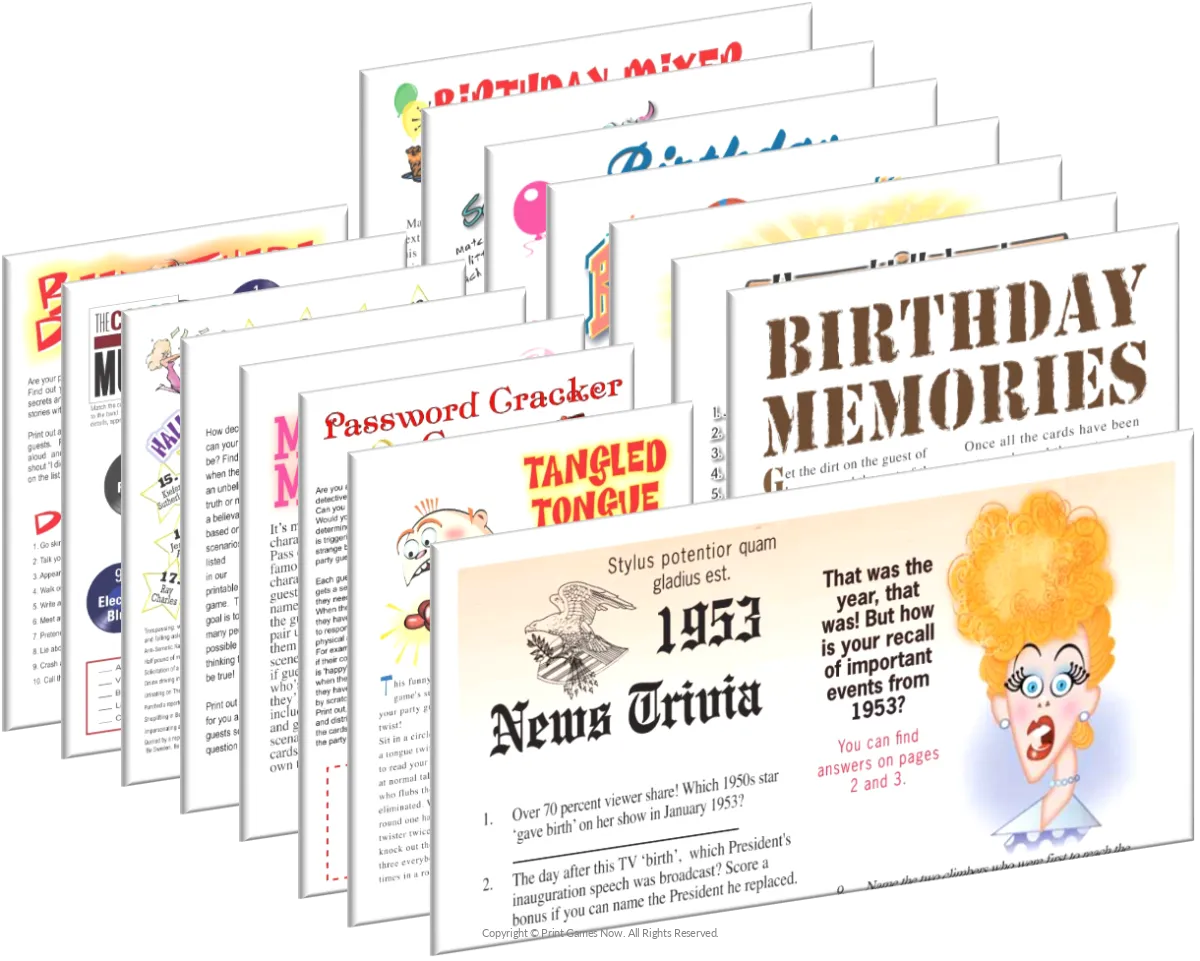 1953 Birthday Pack + FREE Party Games Bundle