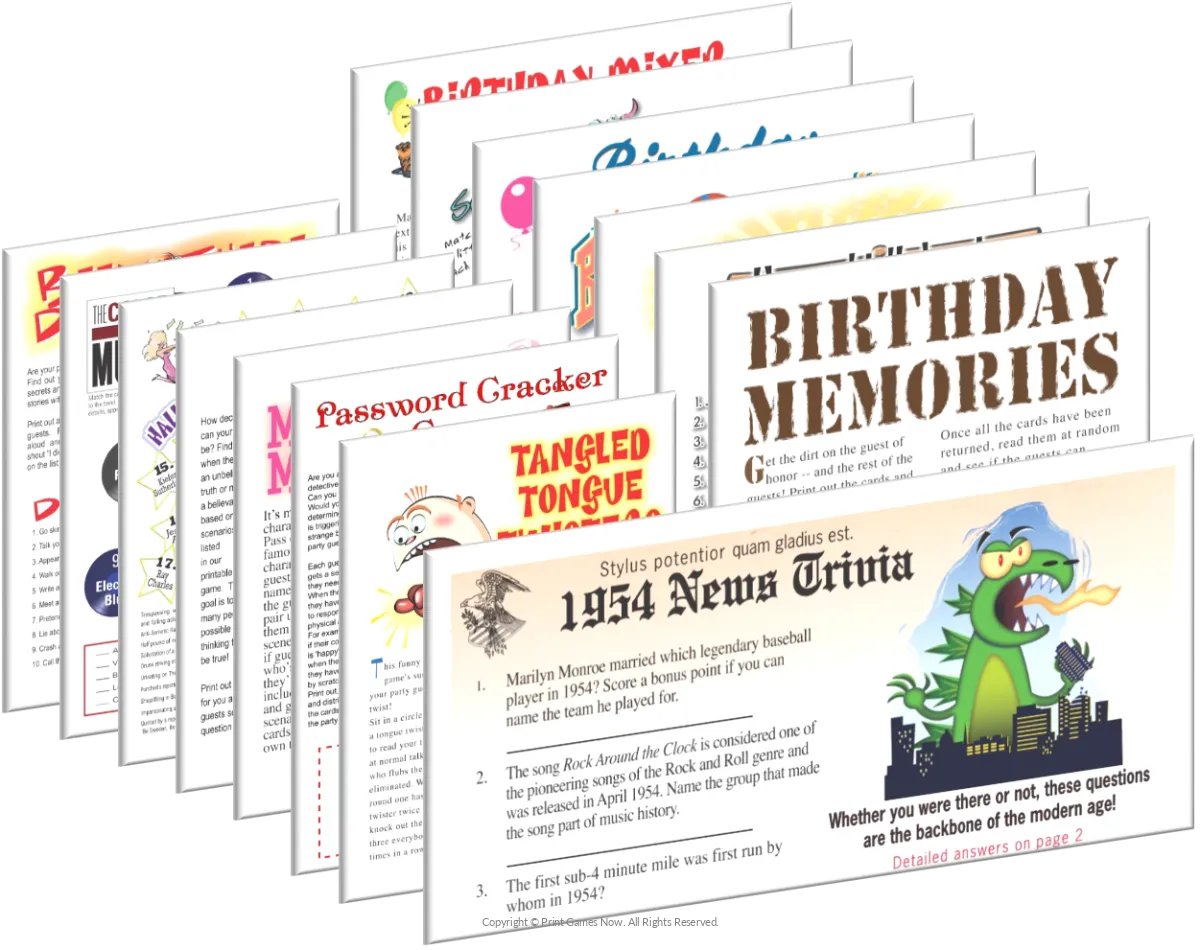 1954 Birthday Pack + FREE Party Games Bundle