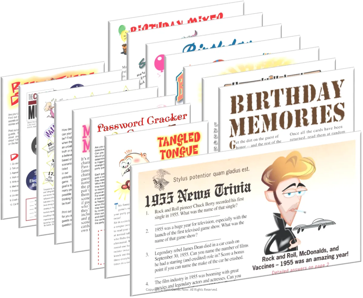 1955 Birthday Pack + FREE Party Games Bundle