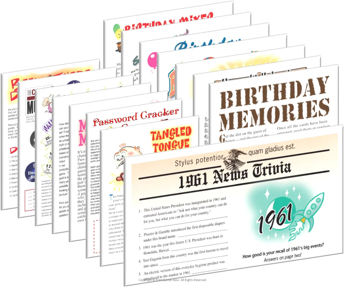 1961 Birthday Pack + FREE Party Games Bundle