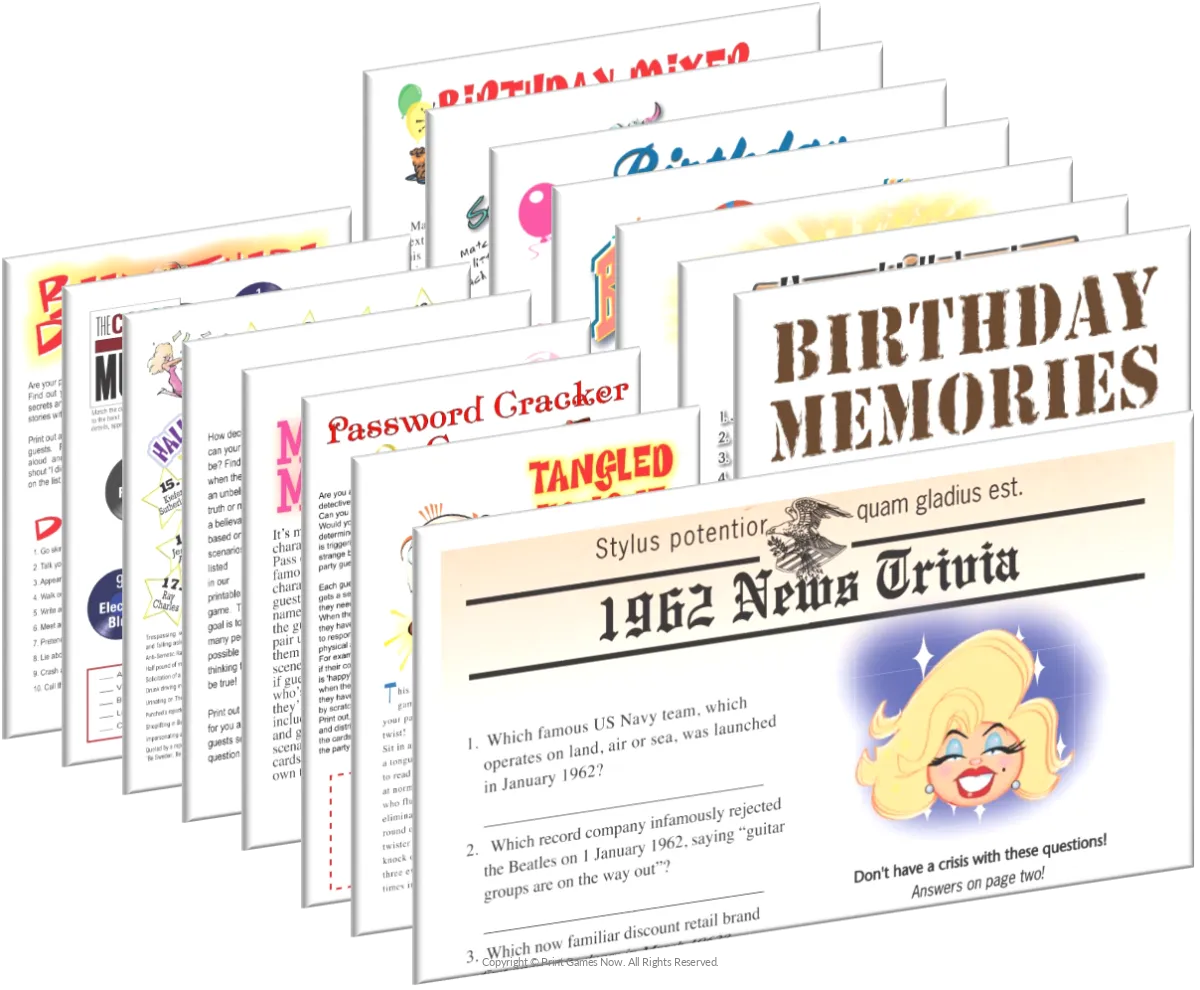 1962 Birthday Pack + FREE Party Games Bundle