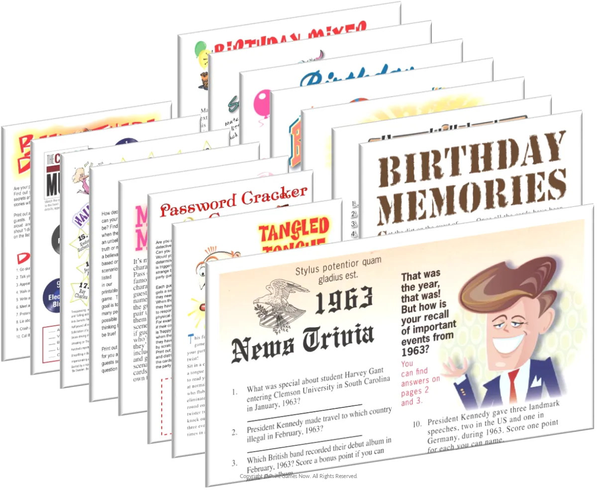 1963 Birthday Pack + FREE Party Games Bundle