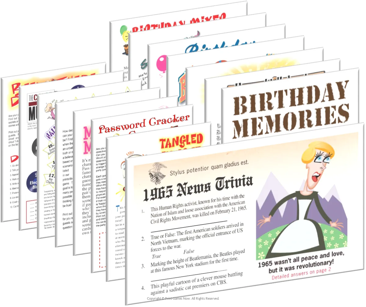 1965 Birthday Pack + FREE Party Games Bundle