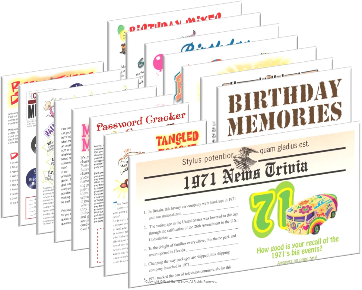 1971 Birthday Pack + FREE Party Games Bundle