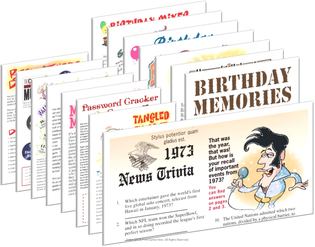 1973 Trivia Quiz with Answer Key Instant Download, 50th Birthday