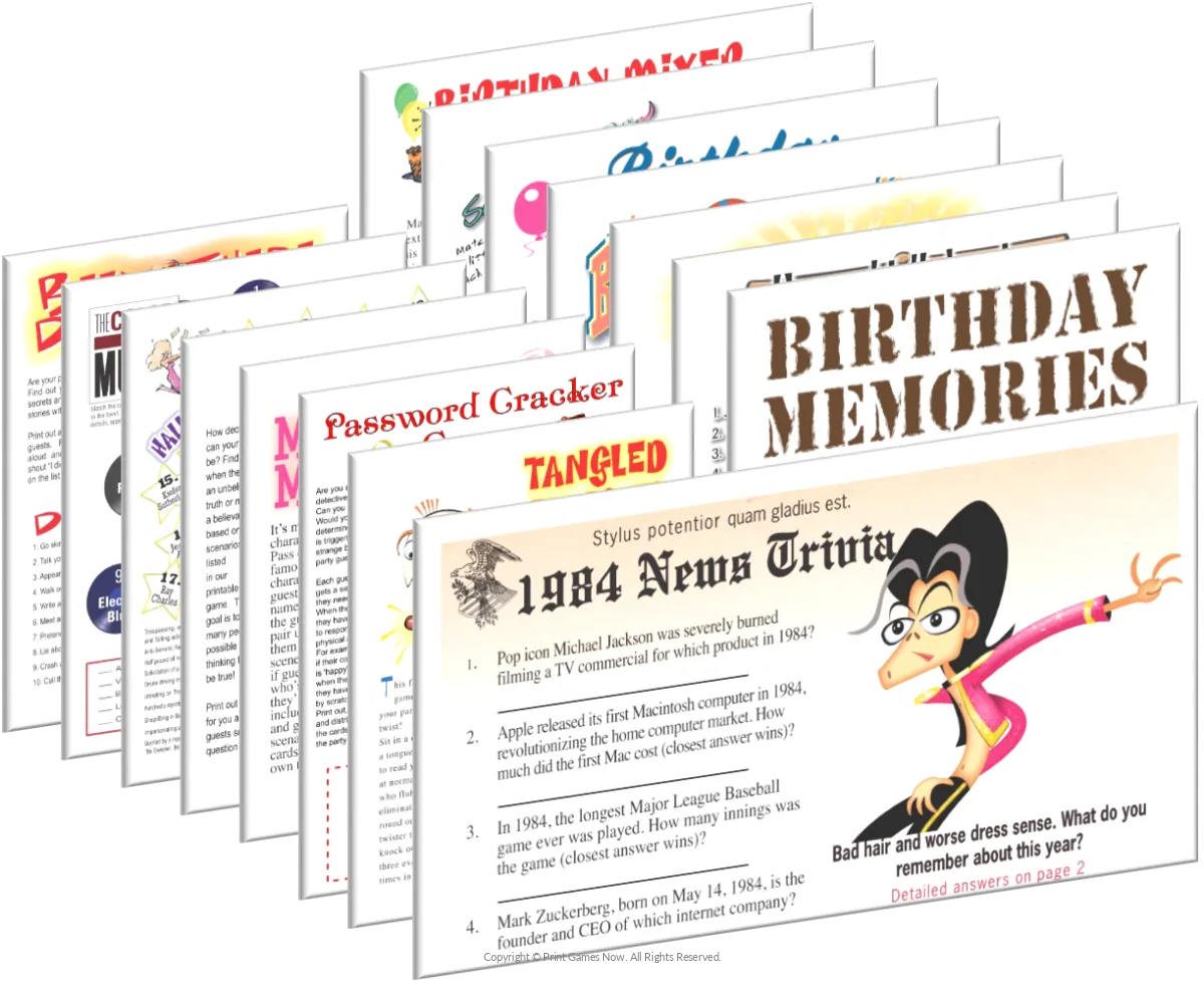 1984 Birthday Pack + FREE Party Games Bundle