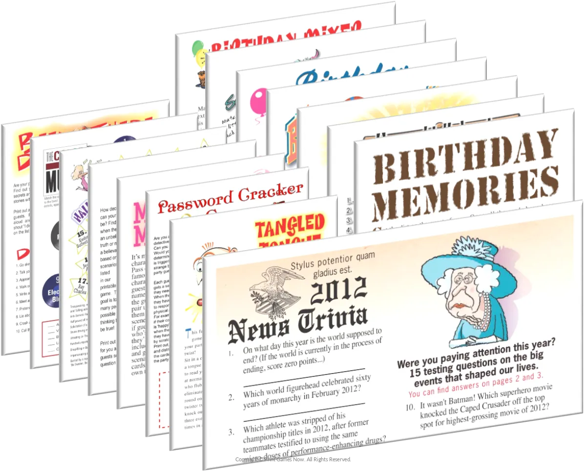 2012 Birthday Pack + FREE Party Games Bundle
