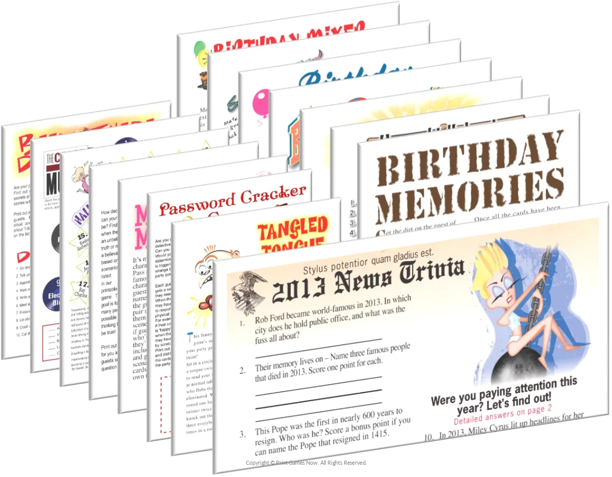 2013 Birthday Pack + FREE Party Games Bundle