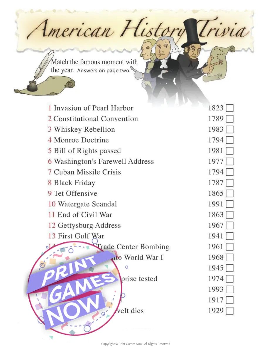 American History Dates Trivia Game