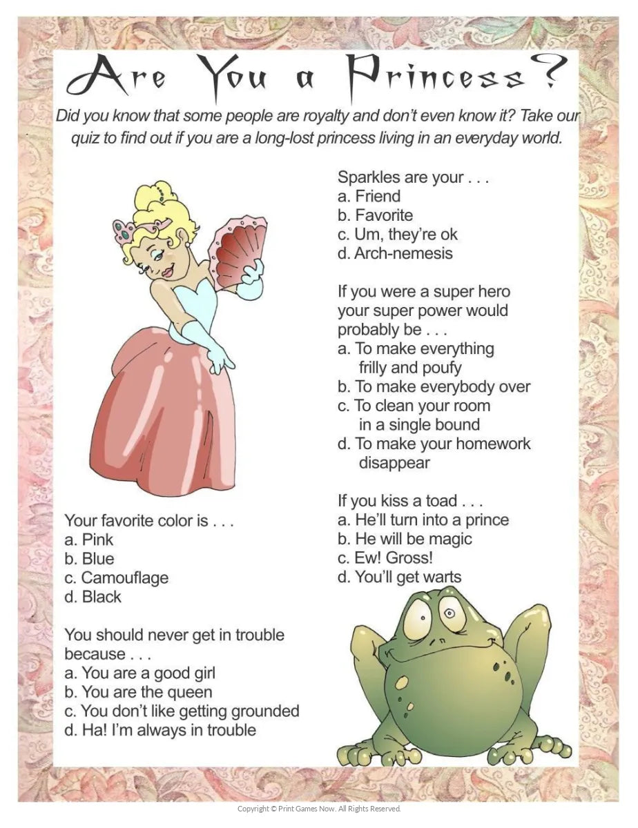 Are You A Princess Childrens Party Game Quiz