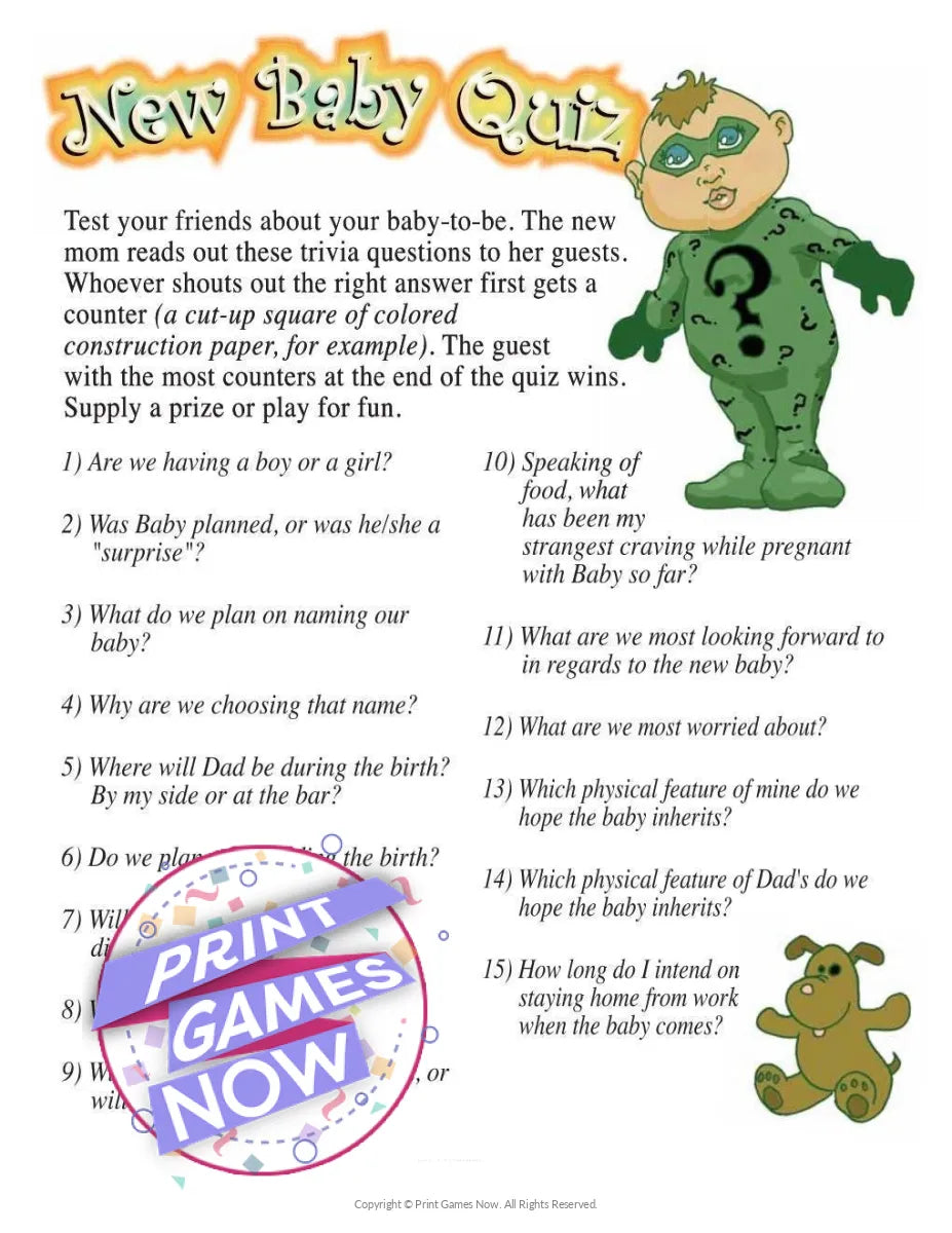 Baby Shower Quiz Party Game