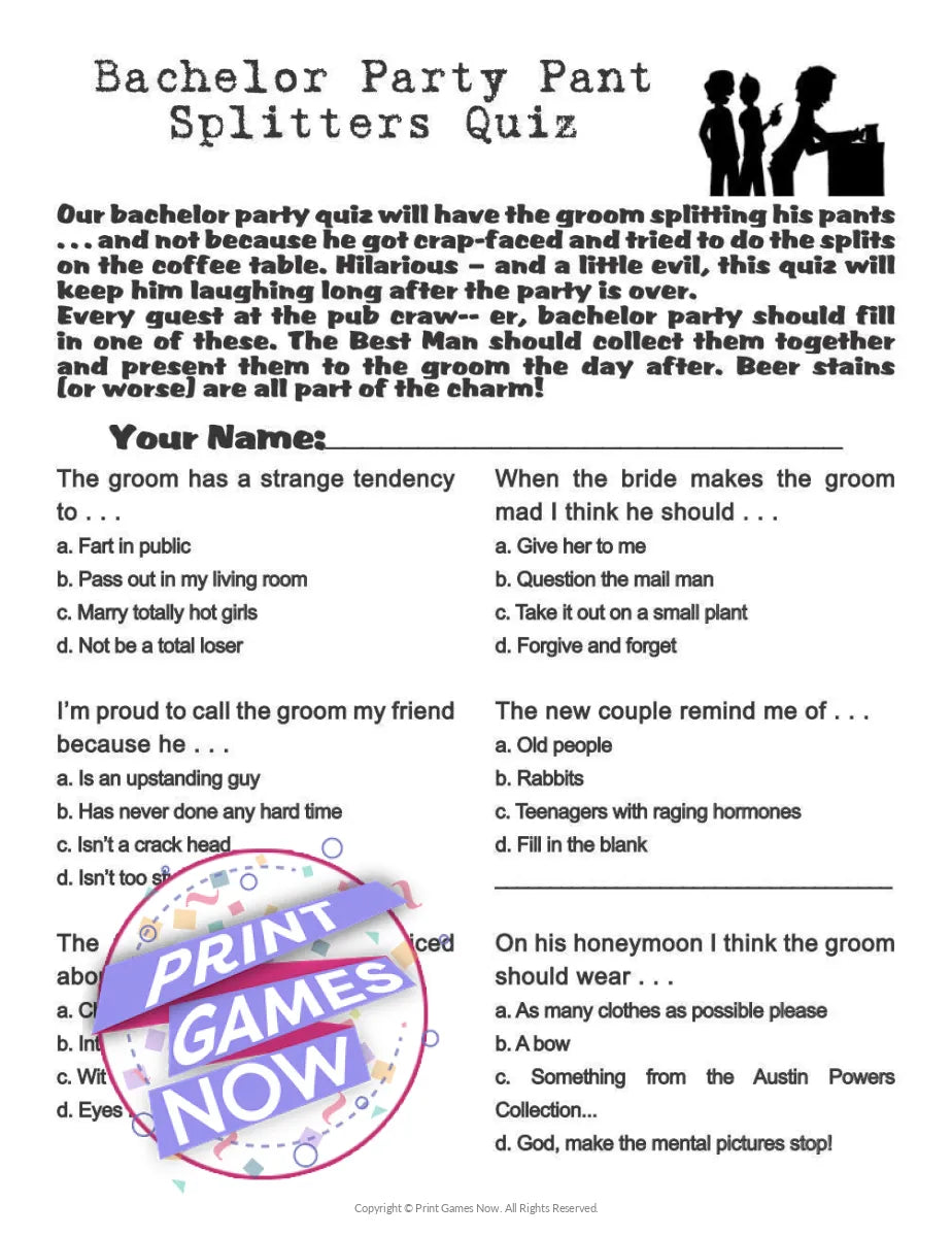 Bachelor Party Pant Splitters Party Game
