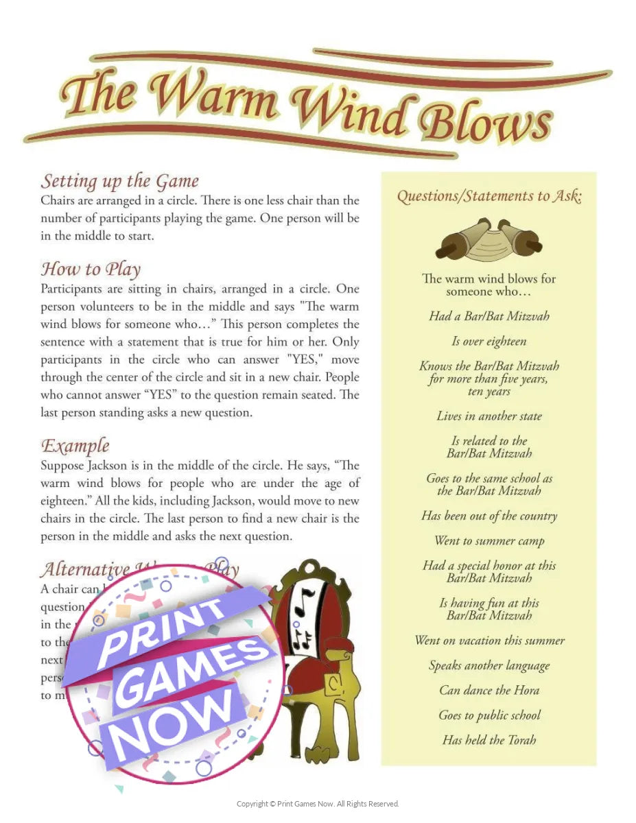 Bar & Bat Mitzvah The Warm Wind Blows Party Game