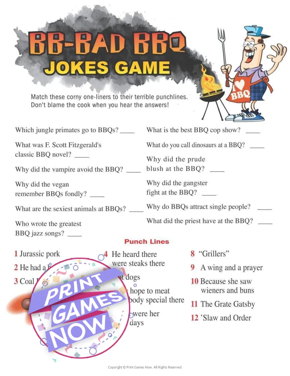 BBQ Bad BBQ Jokes Party Game