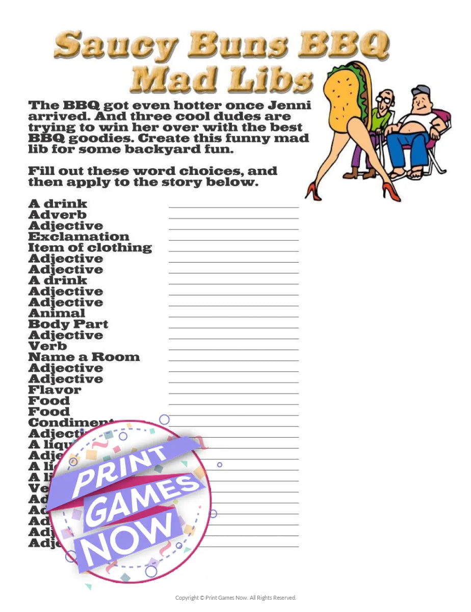 BBQ Saucy Buns BBQ Madlibs Party Game
