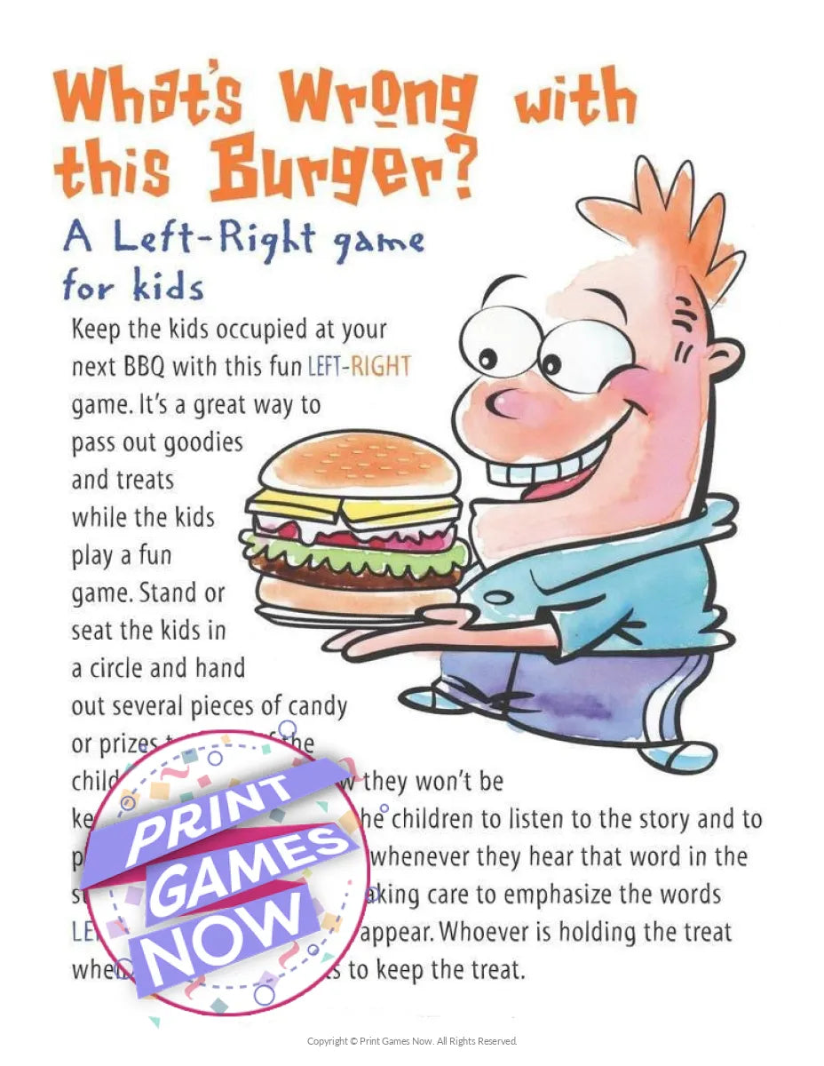 BBQ Whats Wrong With This Burger Left Right Party Game