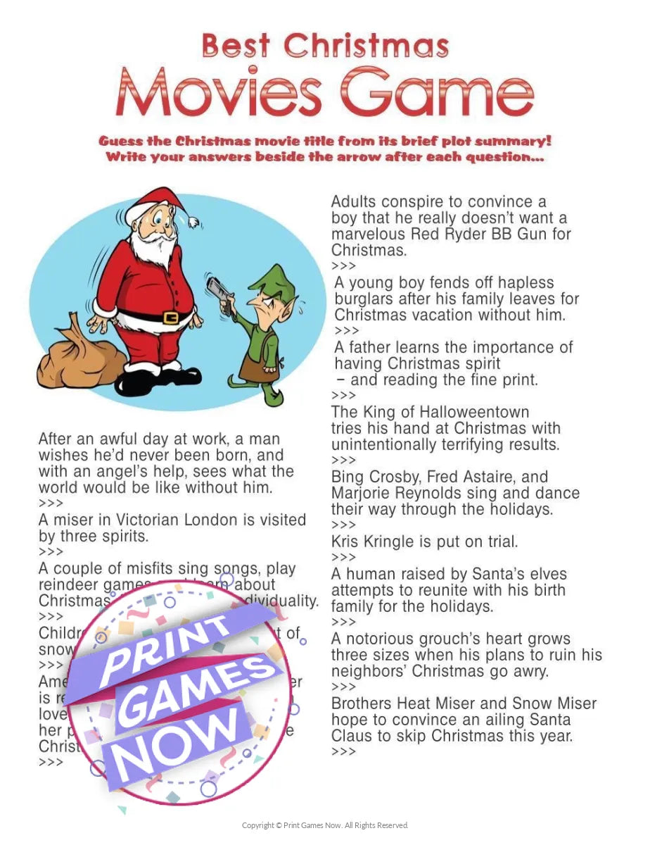 Best Christmas Movies Trivia Party Game