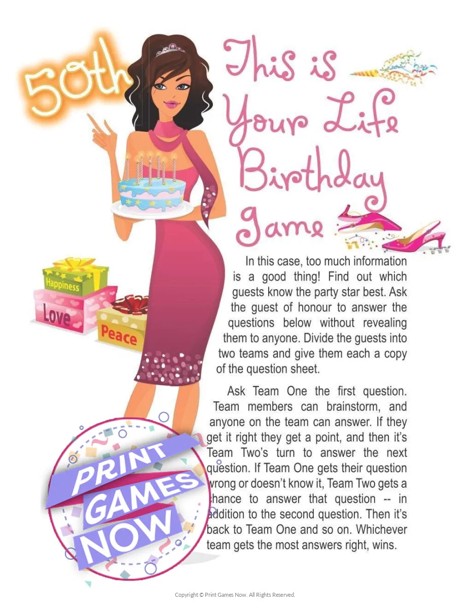 Birthday 50 Years Old - This Is Your Life Party Game
