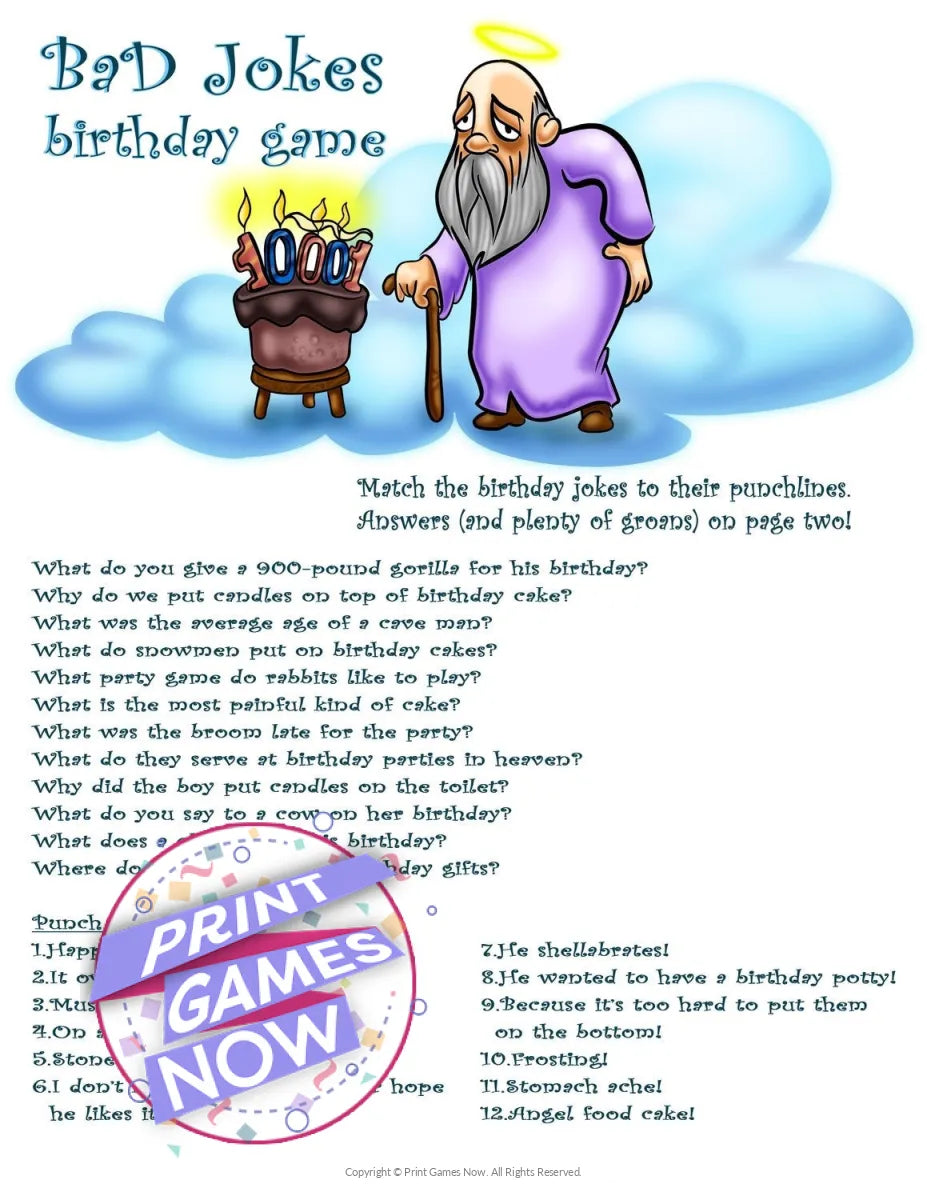 Birthday Bad Jokes Party Game