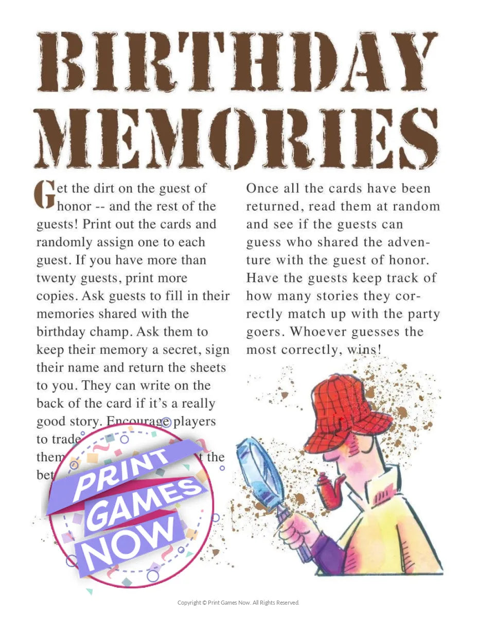 Birthday Memories Party Game