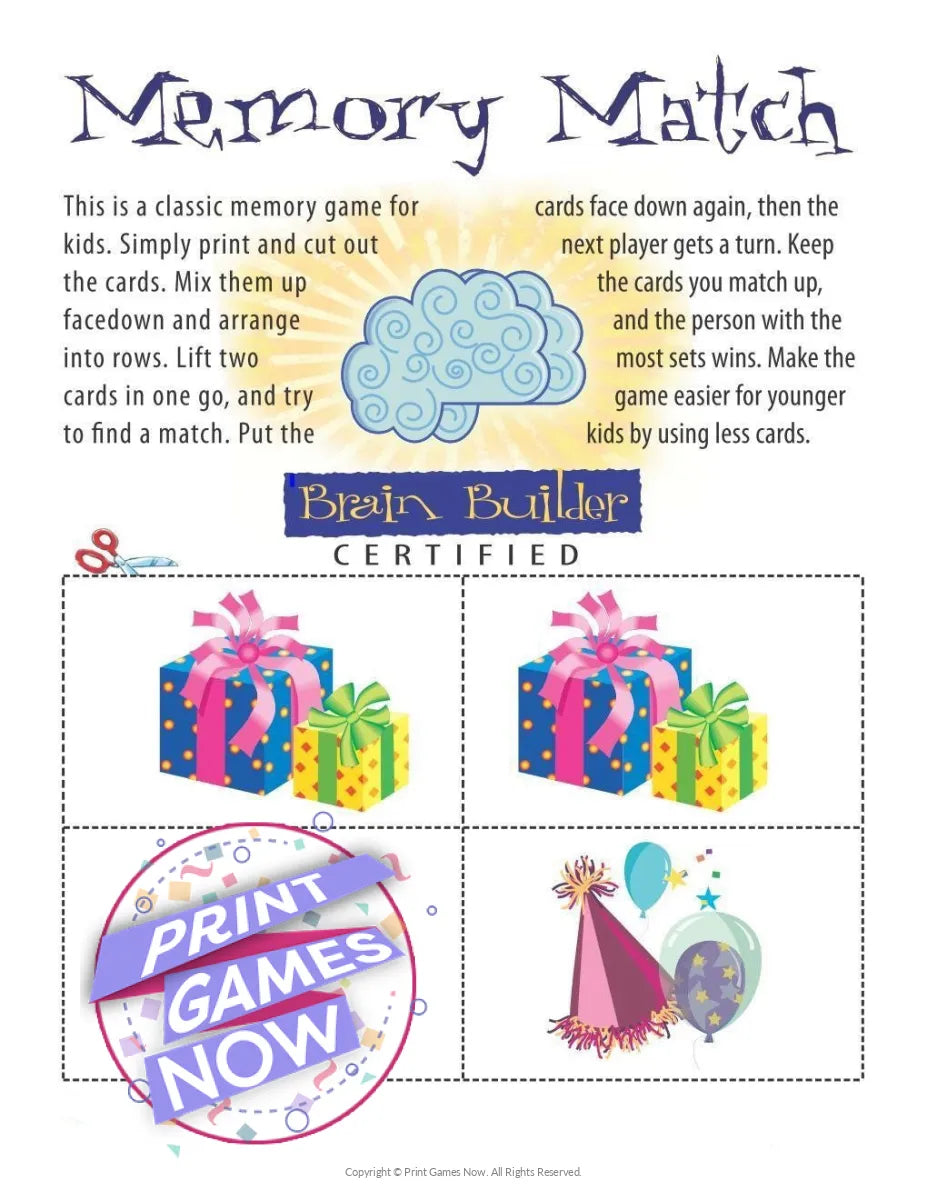 Birthday Memory Match Party Game