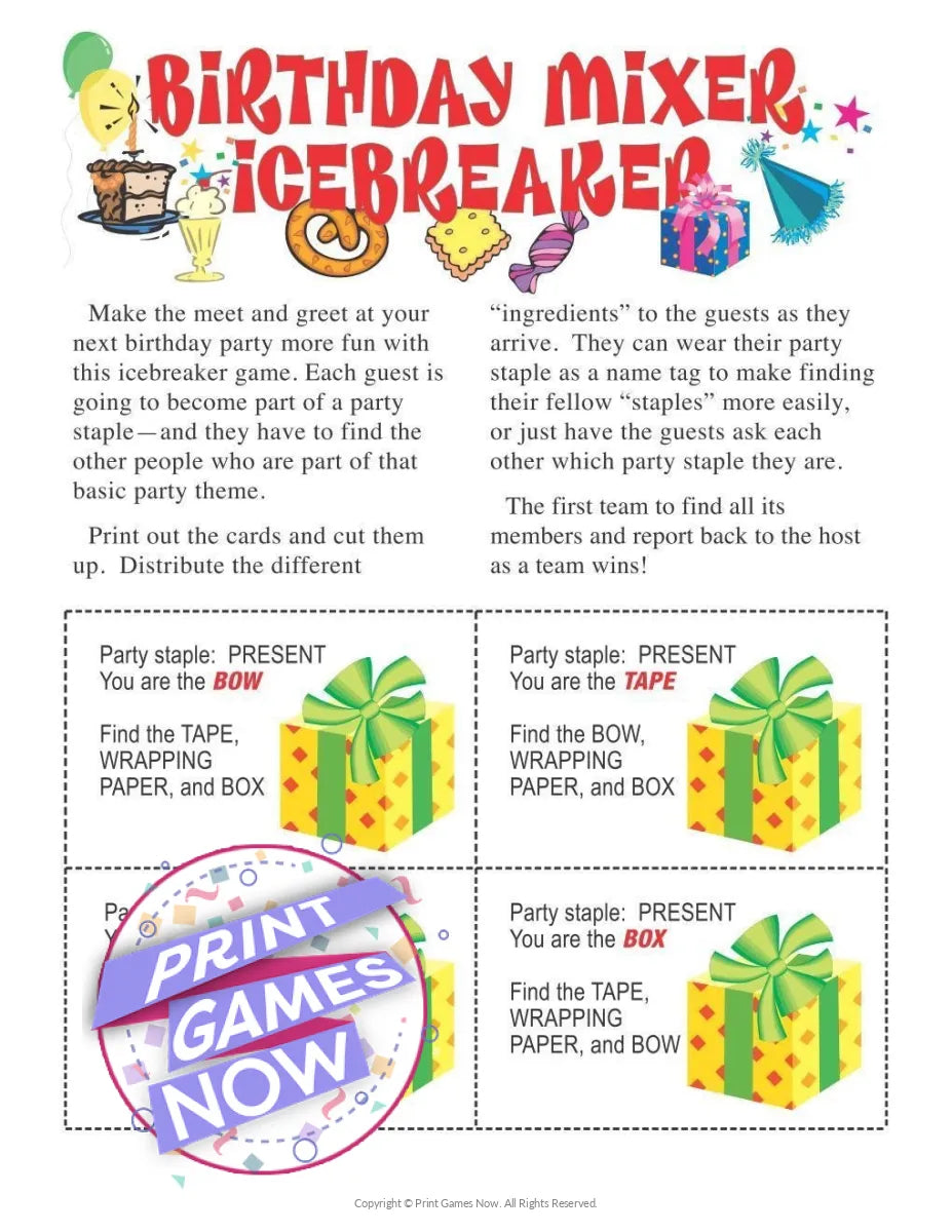 Printable Birthday Mixer Icebreaker Party Game — Print Games Now