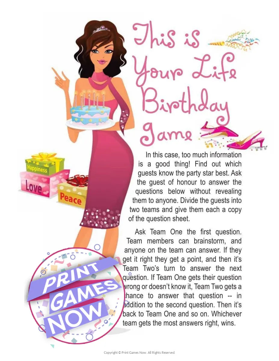 Birthday This is your life! Party Game