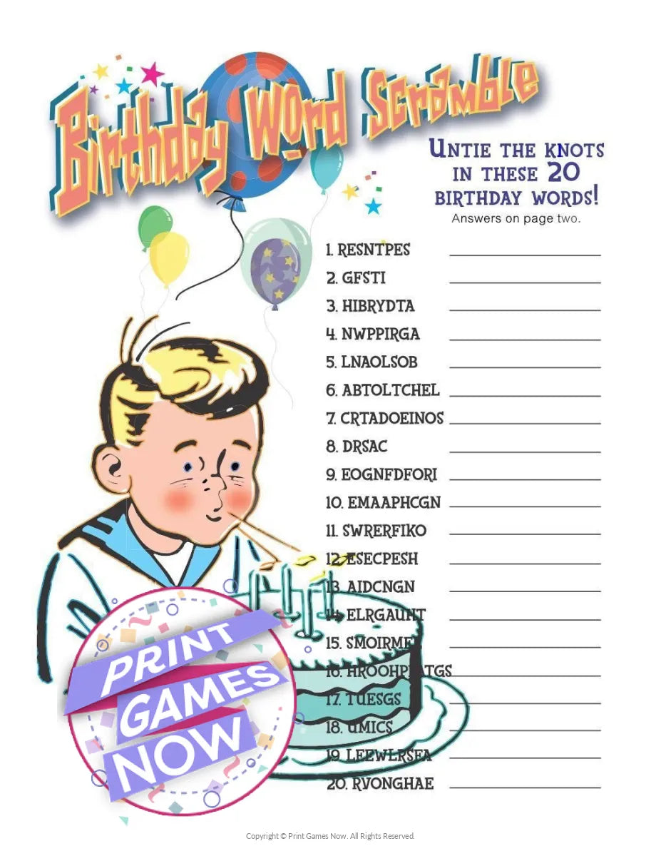 Birthday Word Scramble Party Game