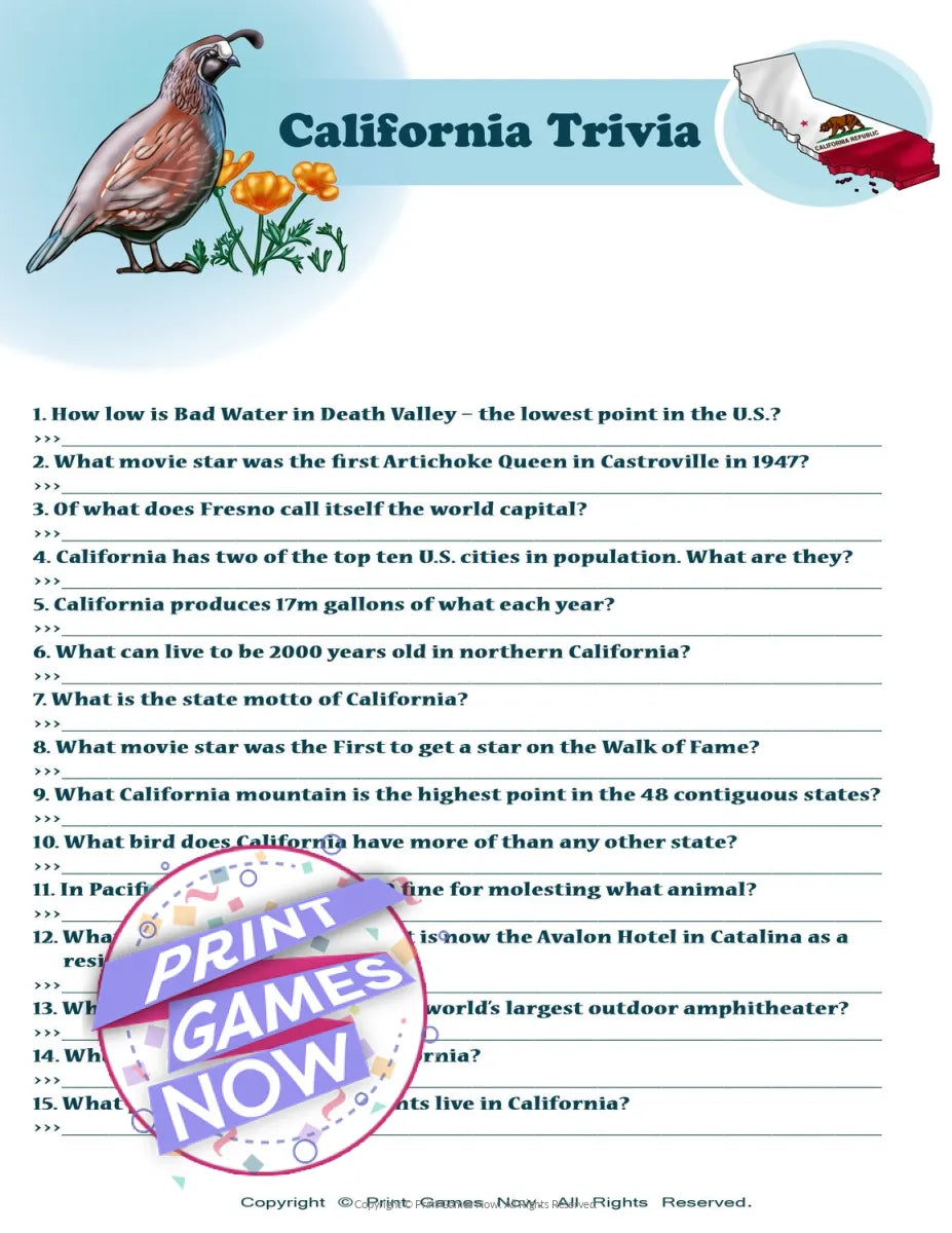 California Party Trivia Game