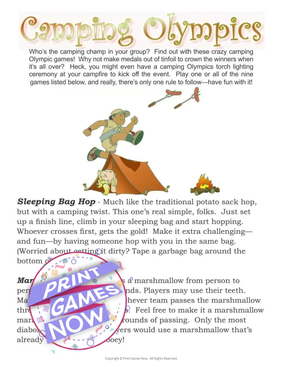 Camping Games Camping Olympics Party Game