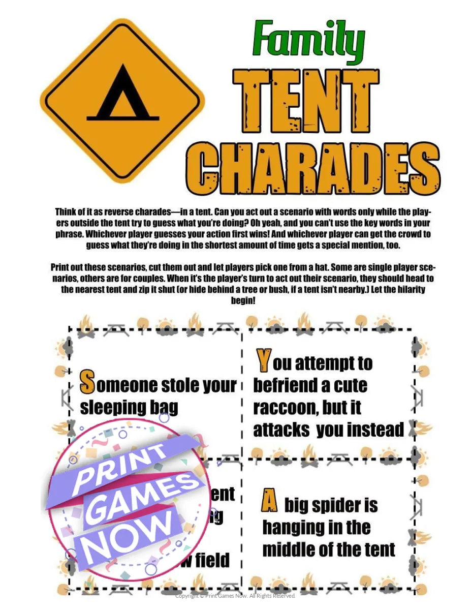 Camping Games Tent Charades For All Party Game