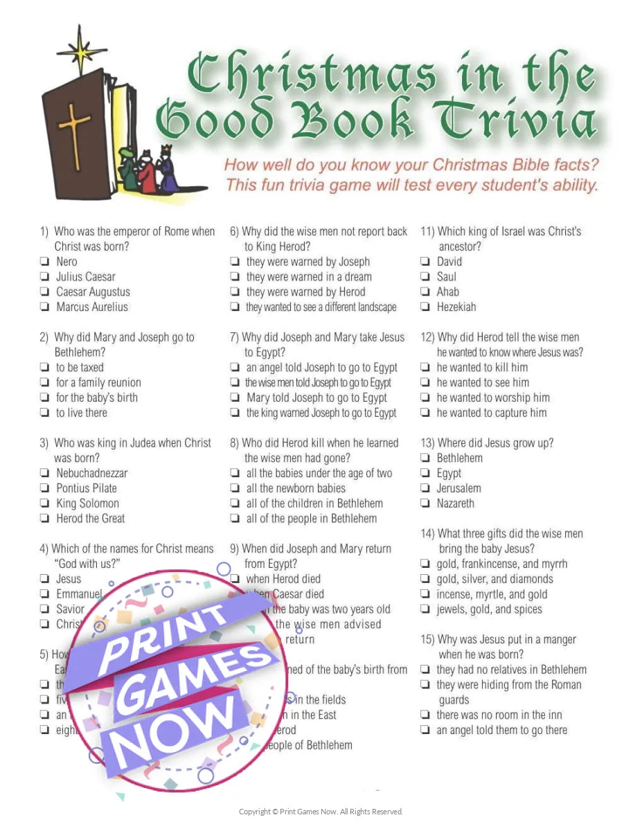Christmas Bible Trivia Party Game