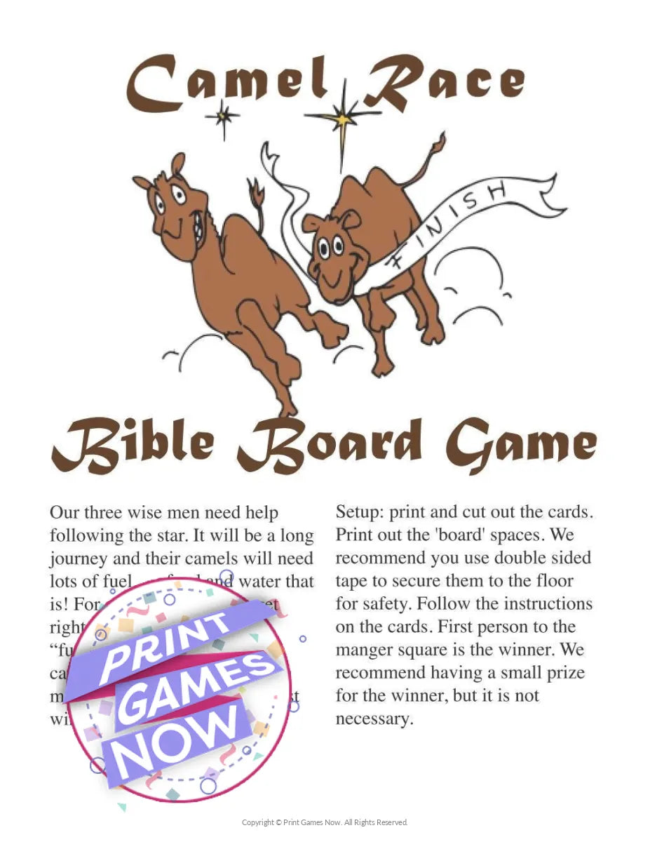 Christmas Camel Race Bible Trivia Board Party Game