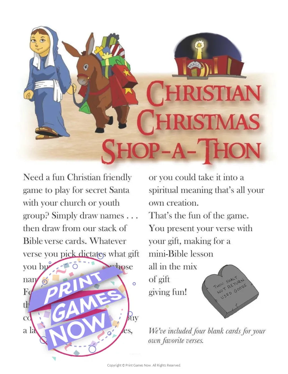 Christmas Christian Shop-A-Thon (Gift Exchange) Party Game