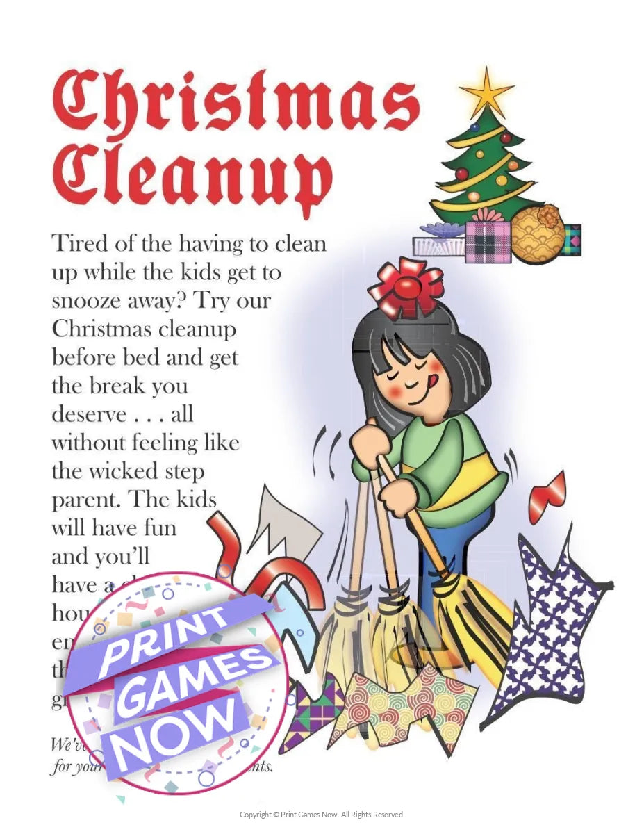 Christmas Cleanup Scavenger Hunt For Kids Party Game