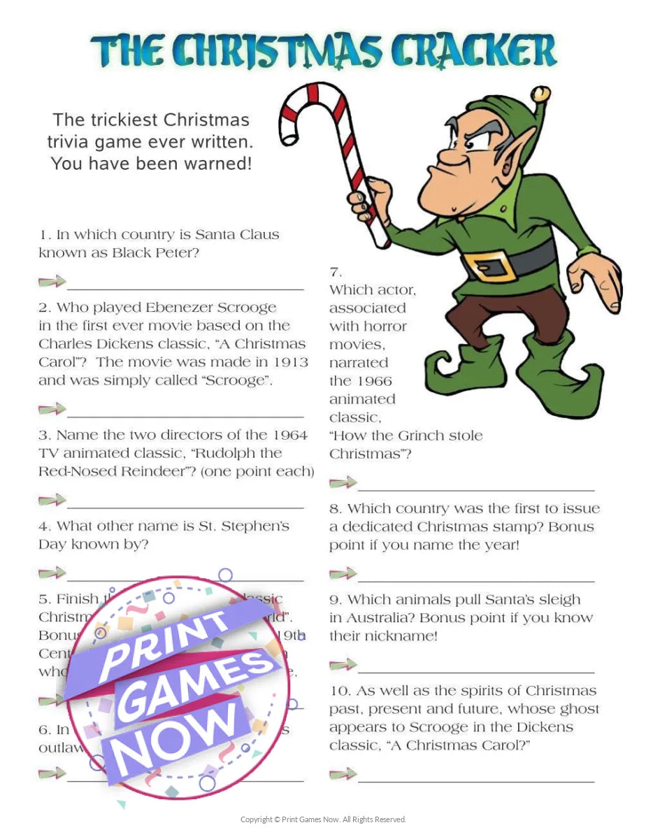Christmas Cracker Hard Trivia Party Game
