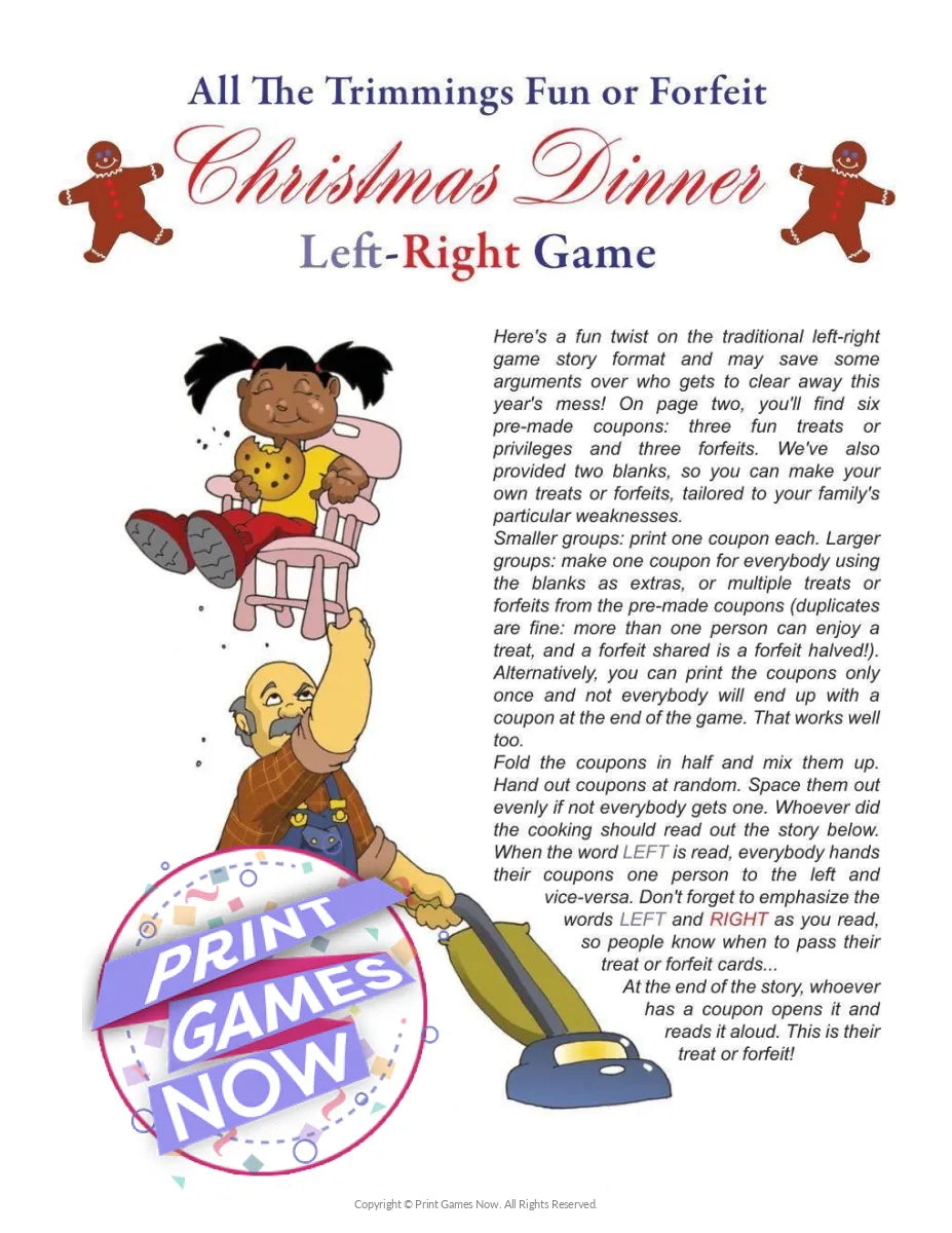 Christmas Dinner Left Right Party Game