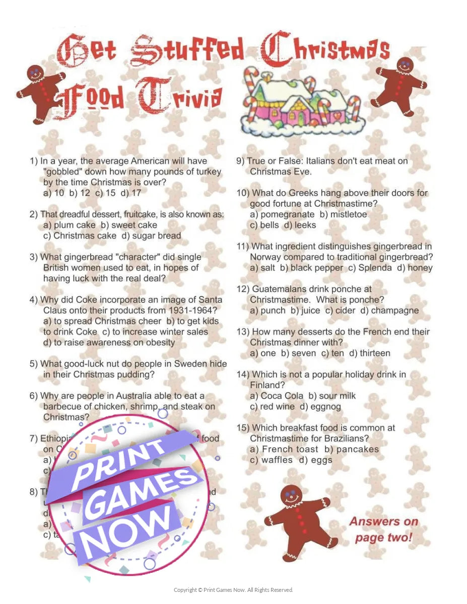 Christmas Food Trivia Party Game