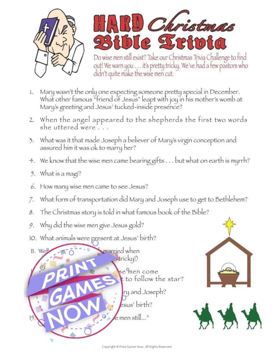 Christmas Hard Bible Trivia Party Game