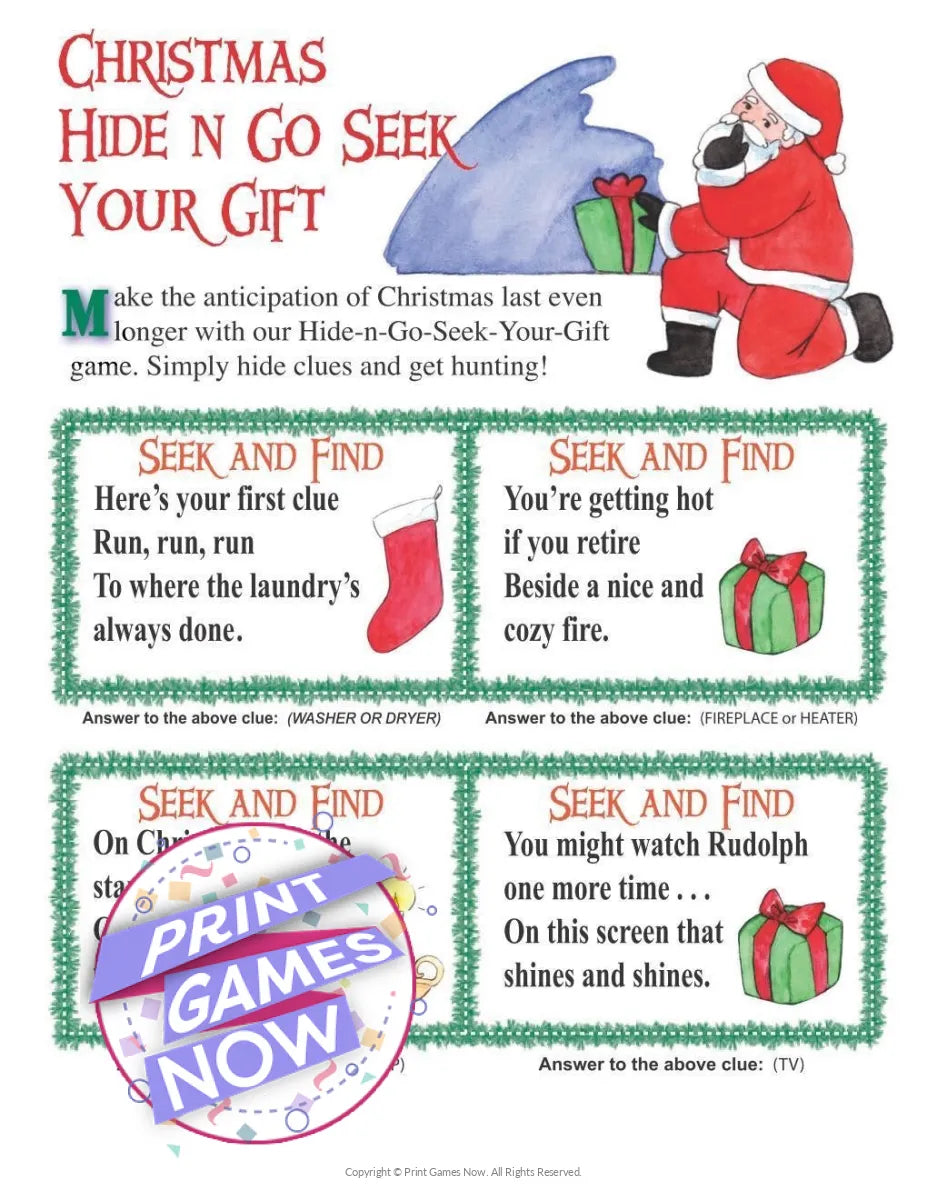 Christmas Hide And Go Seek Scavenger Hunt Party Game