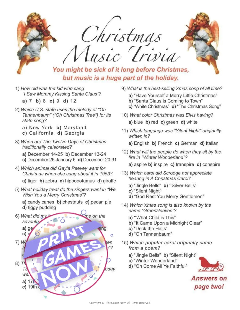 Christmas Music Trivia Party Game